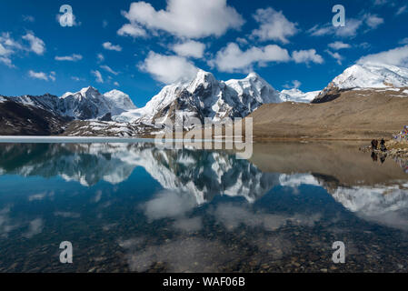 SIKKIM, INDIA, May 2014, People at Gurudongmar lake, one of the highest lakes in the world at an altitude of 17,800 ft. Stock Photo