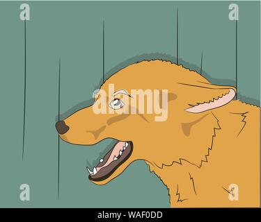 portrait of fox, vector, on green background, looking up Stock Vector