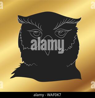 owl stands drawing silhouette, vector, golden background Stock Vector