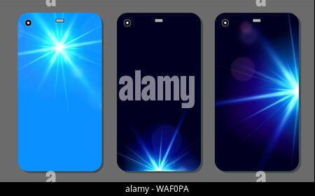 Modern abstract phone covers set. CReliastic light flare. Futuristic design. Stock Vector