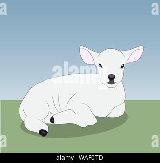 little white lamb lying on nature, vector Stock Vector