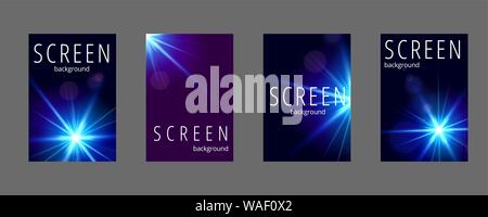 Modern abstract screen covers set. Reliastic light flare. Futuristic design. Stock Vector
