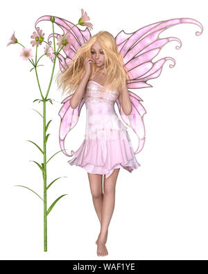 Pretty Blonde Fairy with Pink Flowers Stock Photo