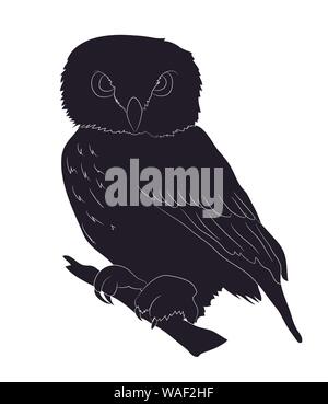 owl stands drawing silhouette, vector, white background Stock Vector