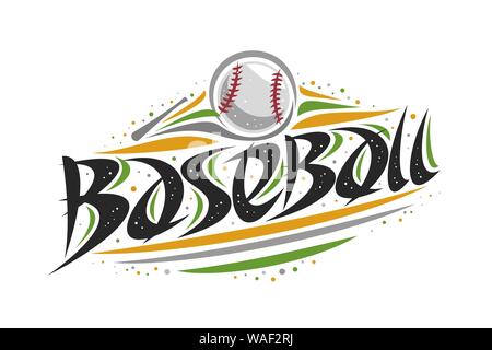 Vector logo for Baseball, outline illustration of hitting ball in goal, original decorative brush typeface for word baseball, abstract simplistic cart Stock Vector