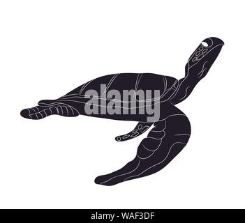 turtle swim figure silhouette, vector, white background Stock Vector