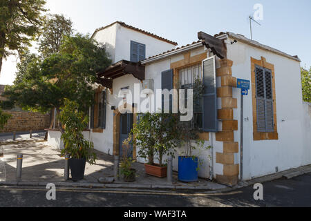 NICOSIA, CYPRUS - MARCH, 29, 2018: Cosy cafe with greenery Stock Photo