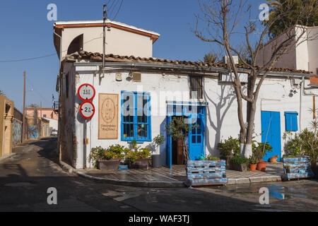 NICOSIA, CYPRUS - MARCH, 29, 2018: Cosy cafe with greenery Stock Photo