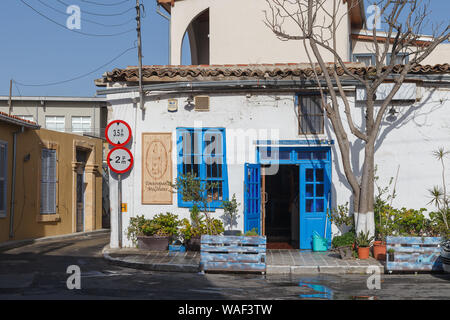 NICOSIA, CYPRUS - MARCH, 29, 2018: Cosy cafe with greenery Stock Photo