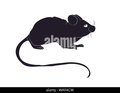 mouse stands drawing silhouette, vector, white background Stock Vector