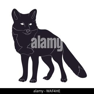 fox stands silhouette drawing, vector, white background Stock Vector