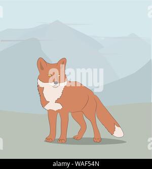 redhead fox stands on nature background, vector Stock Vector