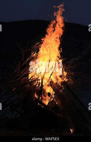 A big bonfire burns at night Stock Photo