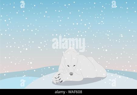 vector illustration of a polar bear, which lies in the snow on the nature, vector Stock Vector