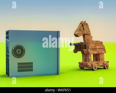 Trojan horse and the computer Stock Photo