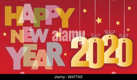 2020 new year greeting card with colorful text Happy New Year on red background vector illustration Stock Vector