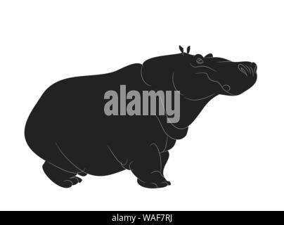 Hippo stands drawing silhouette, vector, white background Stock Vector