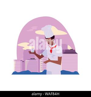 man chef holding salt cooking in the city vector illustration Stock Vector