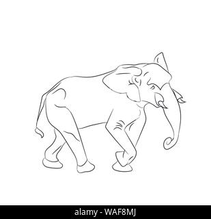 elephant graphic line, goes, vector, white background Stock Vector