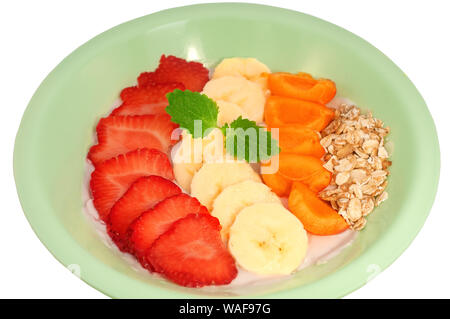 Asai Bowl in a plate with fruit and yogurt on a white background Stock Photo