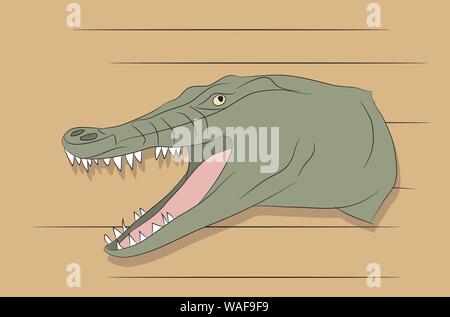 vector illustration of a crocodile portrait, color drawing, colored background, vector Stock Vector