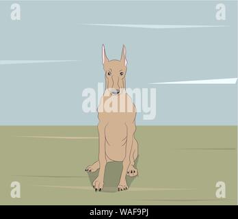 dog sitting outdoors, vector, dog sitting, outdoors, vector Stock Vector