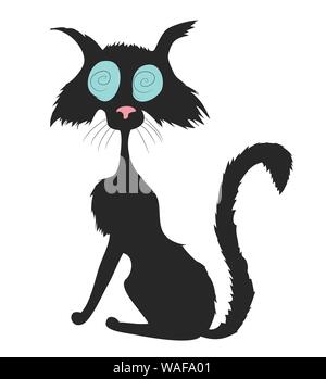 black cat on halloween drawing vector white background Stock Vector
