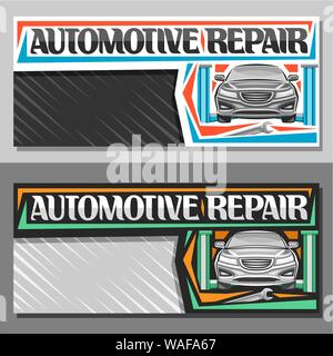 Vector banners for Automotive Repair with copy space, decorative sign board with vehicle on hoist for diagnostic, layout with original lettering for w Stock Vector