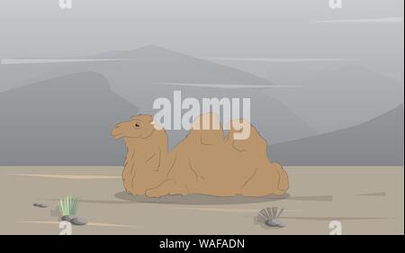vector illustration of a camel that lies on nature, vector Stock Vector
