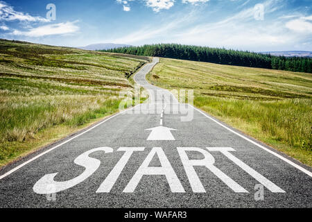 Start line on the highway disappearing into the distance concept for business planning, strategy and challenge or career path, opportunity and change Stock Photo