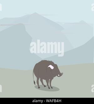 vector illustration of a boar that stands in nature, vector Stock Vector