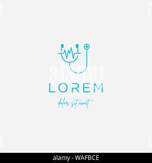 medical pulse stethoscope logo design illustration Stock Vector