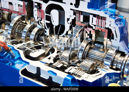 Automatic transmission in the section at the exhibition Stock Photo