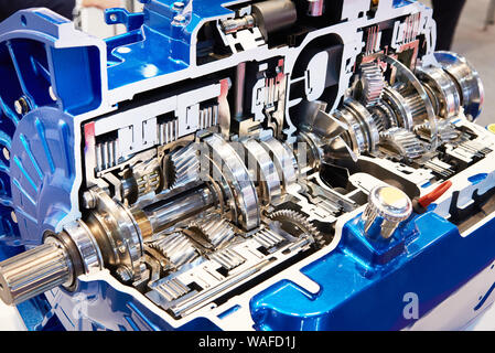 Automatic transmission in the section at the exhibition Stock Photo