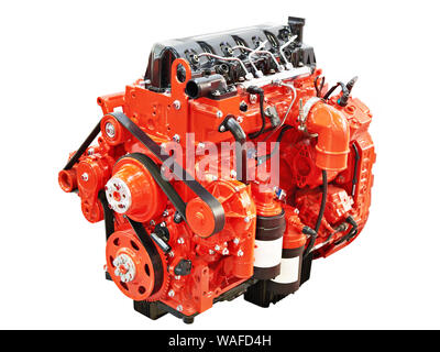 Red diesel engine for trucks and buses isolated on white Stock Photo