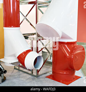 Industrial exhaust and ventilation pipes on exhibition Stock Photo
