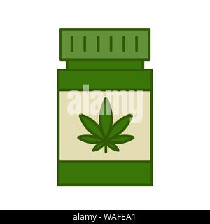 Medical cannabis bottle icon. Isolated vector illustration on white background. Stock Vector