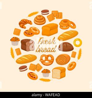 Baked products in cartoon style on light background Stock Vector
