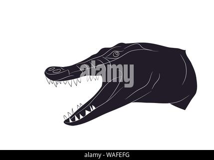 vector illustration of a crocodile portrait, drawing silhouette, vector, white background Stock Vector