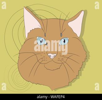 gray cat with green eyes sitting in the room, vector. Stock Vector