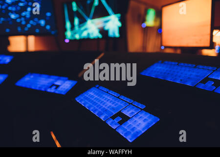 Back lighted computer gaming keyboard with versatile color schemes. Stock Photo