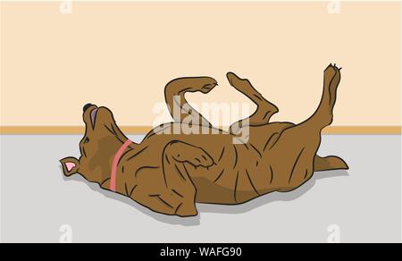 dog scratches his back on the floor, house, vector Stock Vector