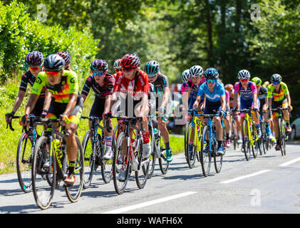 Bosdarros, France - July 19, 2019: The feminine peloton riding in Bosdarros during La Course by Le Tour de France 2019 Stock Photo