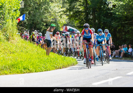 Bosdarros, France - July 19, 2019: The feminine peloton riding in Bosdarros during La Course by Le Tour de France 2019 Stock Photo