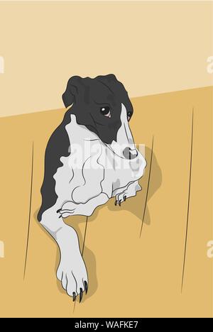 dog scratches his back on the floor, house, vector Stock Vector