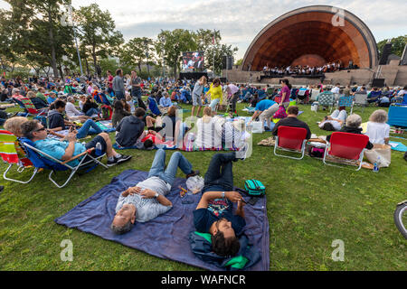 Boston Landmarks Orchestra  Summer outdoor concert at the Hatch Shell on the Esplanade in Boston Massachusetts Stock Photo