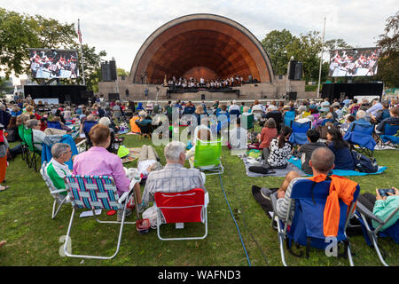 Boston Landmarks Orchestra  Summer outdoor concert at the Hatch Shell on the Esplanade in Boston Massachusetts Stock Photo