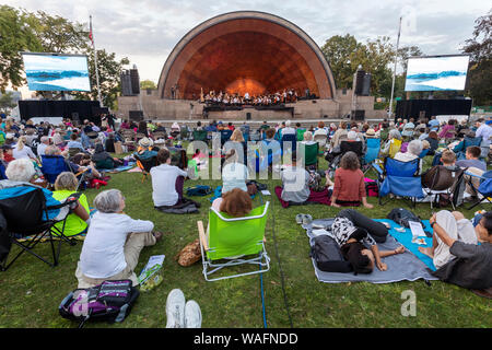 Boston Landmarks Orchestra  Summer outdoor concert at the Hatch Shell on the Esplanade in Boston Massachusetts Stock Photo