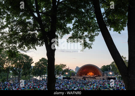 Boston Landmarks Orchestra  Summer outdoor concert at the Hatch Shell on the Esplanade in Boston Massachusetts Stock Photo