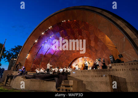 Boston Landmarks Orchestra  Summer outdoor concert at the Hatch Shell on the Esplanade in Boston Massachusetts Stock Photo